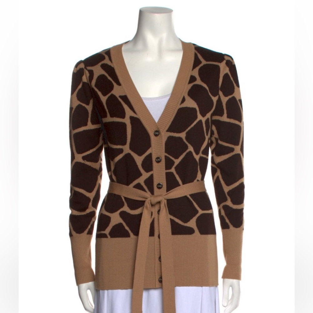Escada Virgin Wool Animal Print Cardigan NWOT